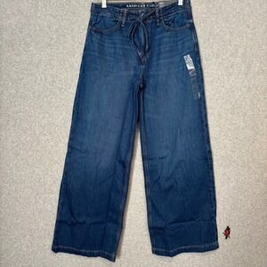 American Eagle Women's 0 Reg Denim Blue Jeans Dreamy Drape Wide Leg Low Rise NWT